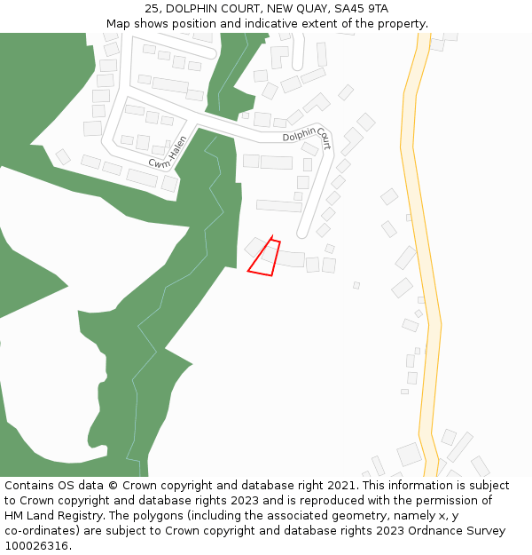 25, DOLPHIN COURT, NEW QUAY, SA45 9TA: Location map and indicative extent of plot