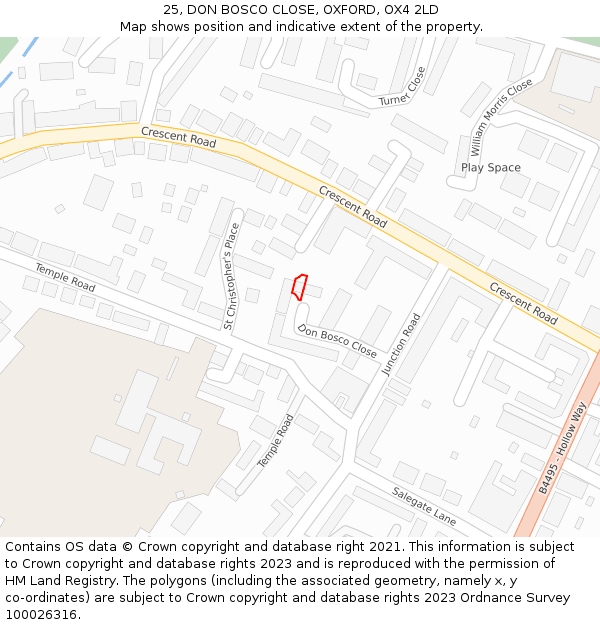 25, DON BOSCO CLOSE, OXFORD, OX4 2LD: Location map and indicative extent of plot