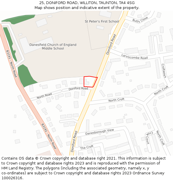 25, DONIFORD ROAD, WILLITON, TAUNTON, TA4 4SG: Location map and indicative extent of plot