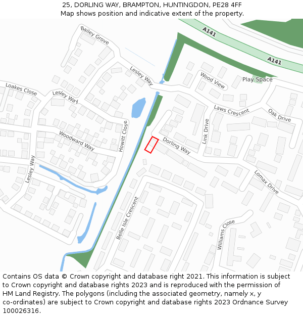 25, DORLING WAY, BRAMPTON, HUNTINGDON, PE28 4FF: Location map and indicative extent of plot