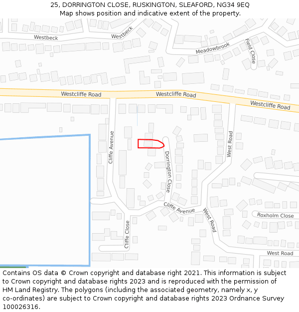 25, DORRINGTON CLOSE, RUSKINGTON, SLEAFORD, NG34 9EQ: Location map and indicative extent of plot