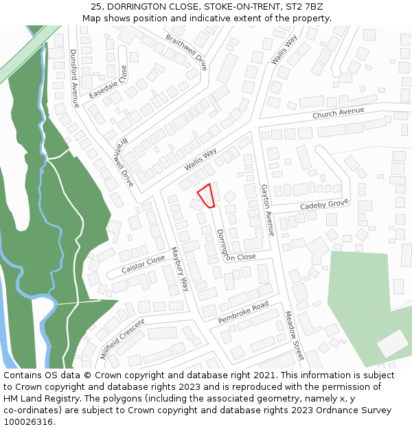 25, DORRINGTON CLOSE, STOKE-ON-TRENT, ST2 7BZ: Location map and indicative extent of plot