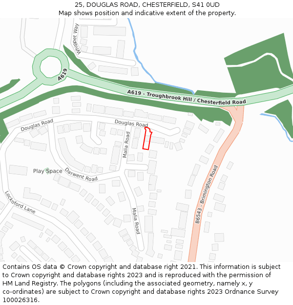 25, DOUGLAS ROAD, CHESTERFIELD, S41 0UD: Location map and indicative extent of plot