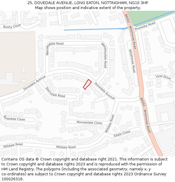 25, DOVEDALE AVENUE, LONG EATON, NOTTINGHAM, NG10 3HP: Location map and indicative extent of plot