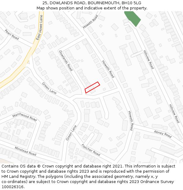 25, DOWLANDS ROAD, BOURNEMOUTH, BH10 5LG: Location map and indicative extent of plot