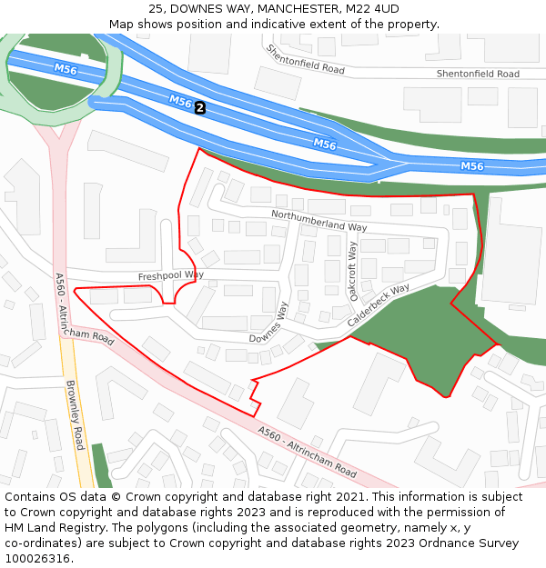 25, DOWNES WAY, MANCHESTER, M22 4UD: Location map and indicative extent of plot