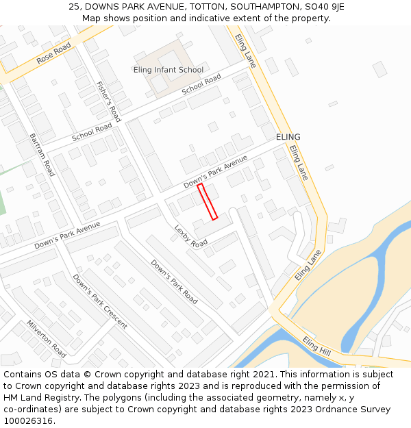 25, DOWNS PARK AVENUE, TOTTON, SOUTHAMPTON, SO40 9JE: Location map and indicative extent of plot