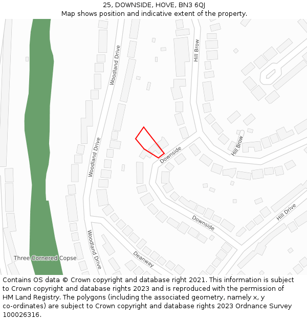 25, DOWNSIDE, HOVE, BN3 6QJ: Location map and indicative extent of plot