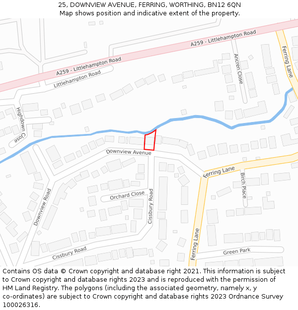 25, DOWNVIEW AVENUE, FERRING, WORTHING, BN12 6QN: Location map and indicative extent of plot