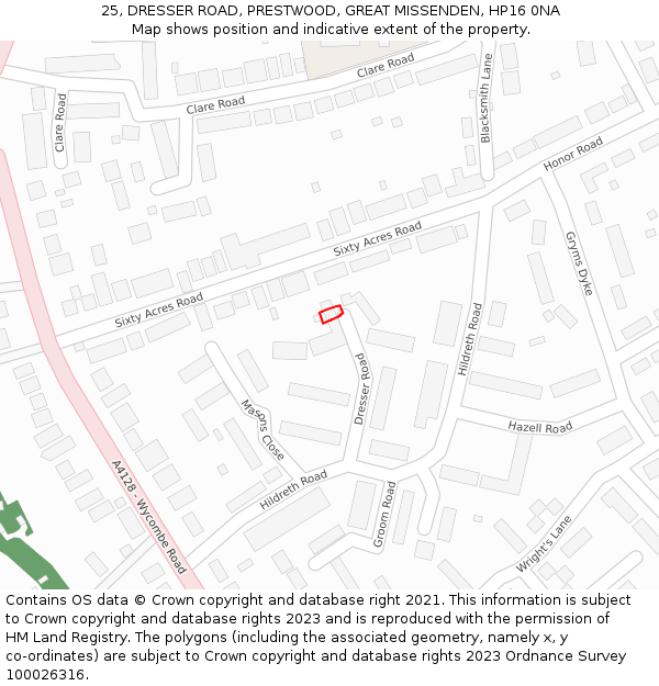 25, DRESSER ROAD, PRESTWOOD, GREAT MISSENDEN, HP16 0NA: Location map and indicative extent of plot