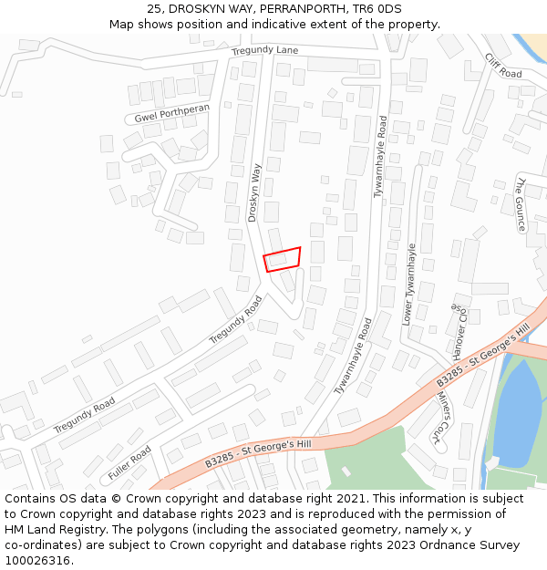 25, DROSKYN WAY, PERRANPORTH, TR6 0DS: Location map and indicative extent of plot