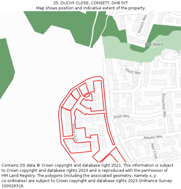 25, DUCHY CLOSE, CONSETT, DH8 5YT: Location map and indicative extent of plot