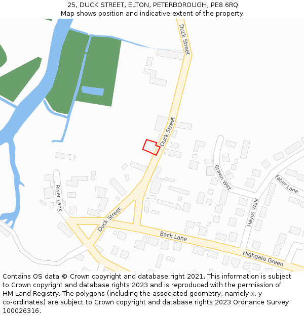 25, DUCK STREET, ELTON, PETERBOROUGH, PE8 6RQ: Location map and indicative extent of plot