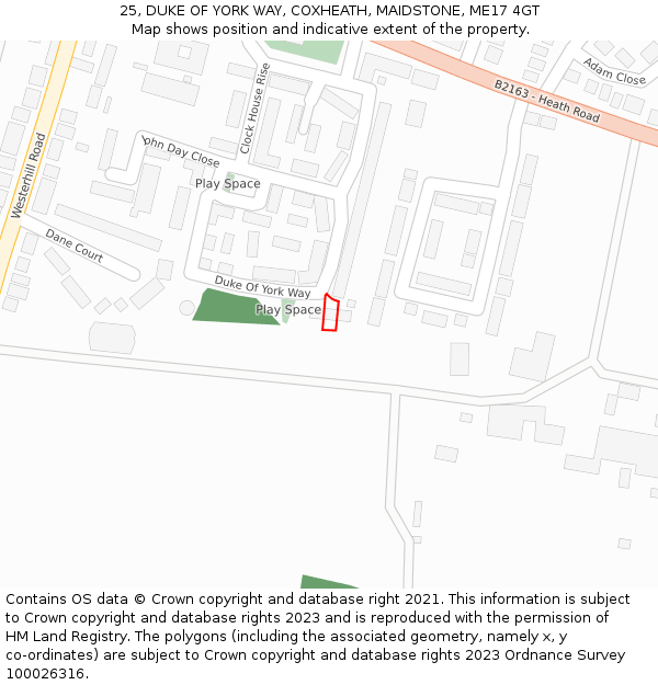 25, DUKE OF YORK WAY, COXHEATH, MAIDSTONE, ME17 4GT: Location map and indicative extent of plot
