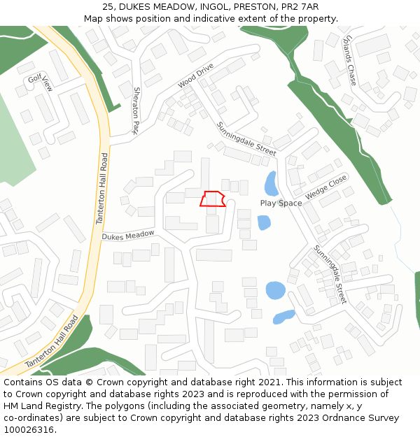 25, DUKES MEADOW, INGOL, PRESTON, PR2 7AR: Location map and indicative extent of plot