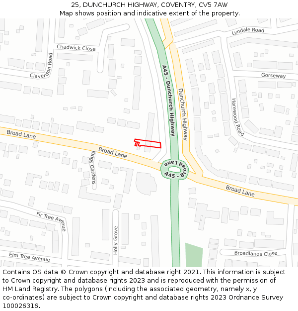 25, DUNCHURCH HIGHWAY, COVENTRY, CV5 7AW: Location map and indicative extent of plot