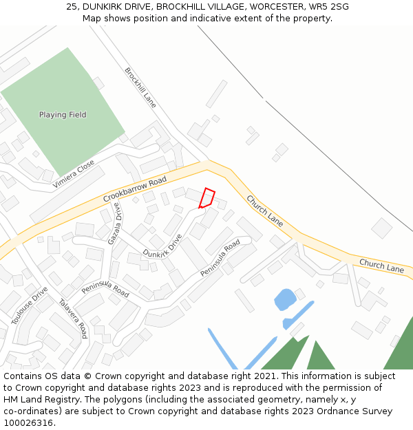 25, DUNKIRK DRIVE, BROCKHILL VILLAGE, WORCESTER, WR5 2SG: Location map and indicative extent of plot