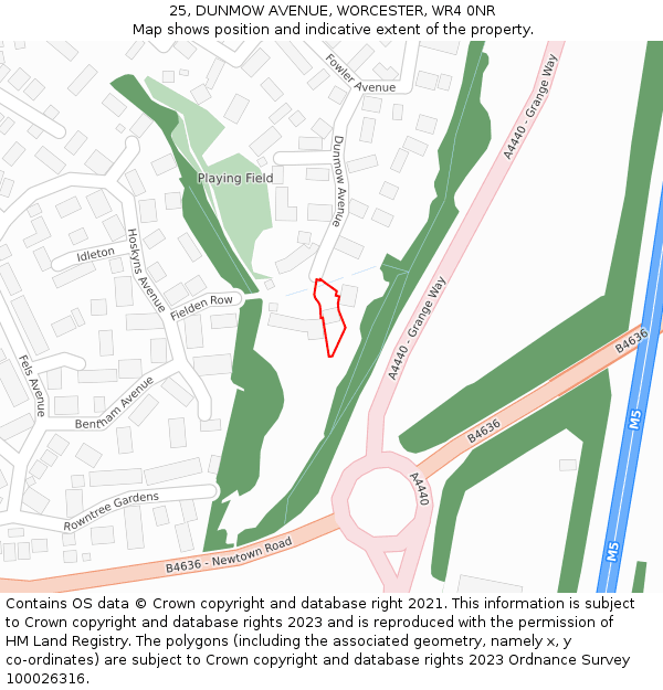 25, DUNMOW AVENUE, WORCESTER, WR4 0NR: Location map and indicative extent of plot