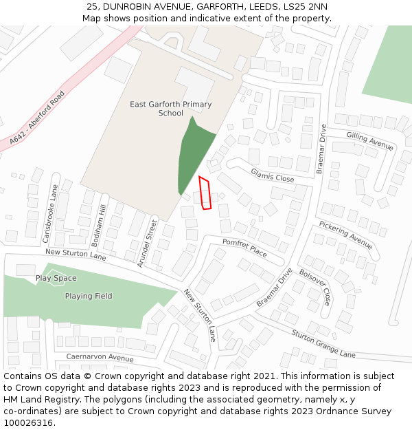 25, DUNROBIN AVENUE, GARFORTH, LEEDS, LS25 2NN: Location map and indicative extent of plot