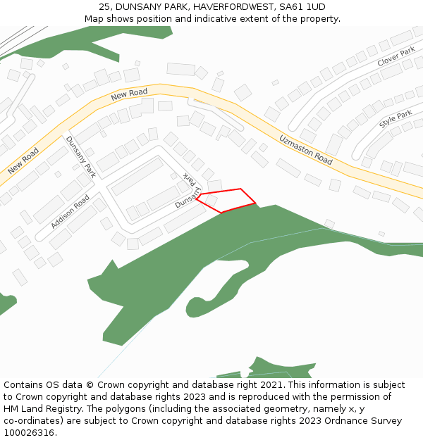 25, DUNSANY PARK, HAVERFORDWEST, SA61 1UD: Location map and indicative extent of plot