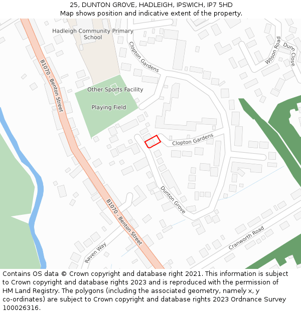 25, DUNTON GROVE, HADLEIGH, IPSWICH, IP7 5HD: Location map and indicative extent of plot
