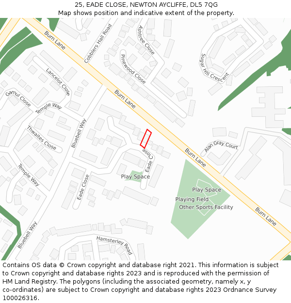 25, EADE CLOSE, NEWTON AYCLIFFE, DL5 7QG: Location map and indicative extent of plot