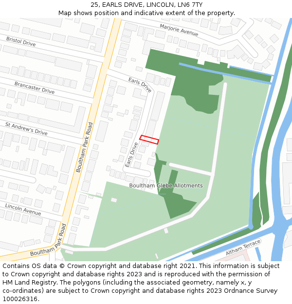 25, EARLS DRIVE, LINCOLN, LN6 7TY: Location map and indicative extent of plot