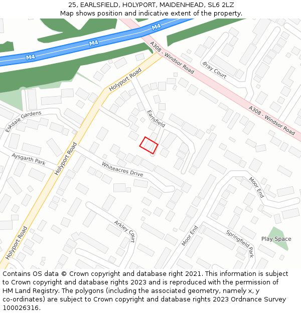 25, EARLSFIELD, HOLYPORT, MAIDENHEAD, SL6 2LZ: Location map and indicative extent of plot