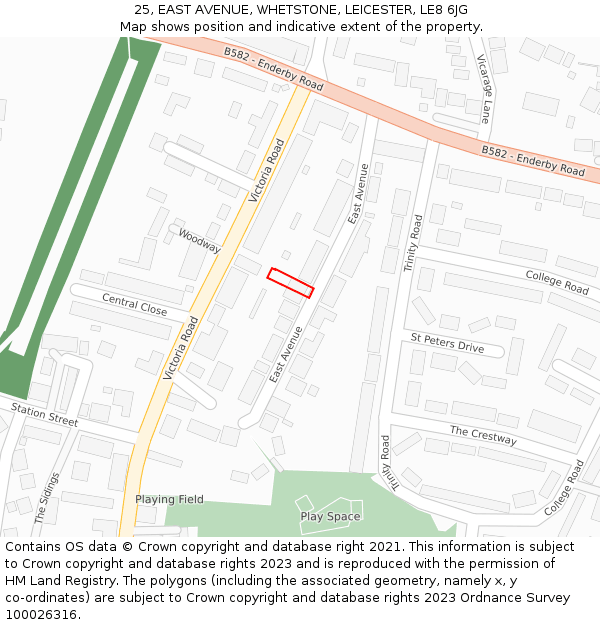 25, EAST AVENUE, WHETSTONE, LEICESTER, LE8 6JG: Location map and indicative extent of plot