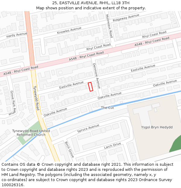 25, EASTVILLE AVENUE, RHYL, LL18 3TH: Location map and indicative extent of plot