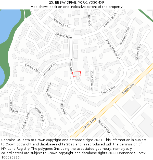 25, EBSAY DRIVE, YORK, YO30 4XR: Location map and indicative extent of plot