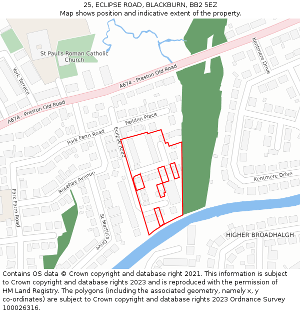 25, ECLIPSE ROAD, BLACKBURN, BB2 5EZ: Location map and indicative extent of plot