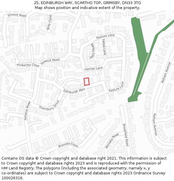 25, EDINBURGH WAY, SCARTHO TOP, GRIMSBY, DN33 3TG: Location map and indicative extent of plot