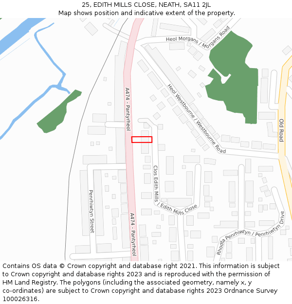 25, EDITH MILLS CLOSE, NEATH, SA11 2JL: Location map and indicative extent of plot
