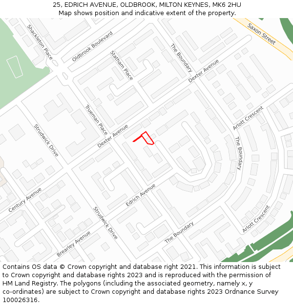 25, EDRICH AVENUE, OLDBROOK, MILTON KEYNES, MK6 2HU: Location map and indicative extent of plot