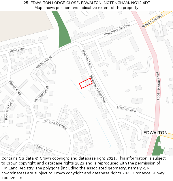 25, EDWALTON LODGE CLOSE, EDWALTON, NOTTINGHAM, NG12 4DT: Location map and indicative extent of plot