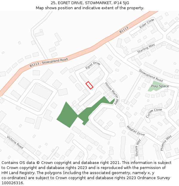 25, EGRET DRIVE, STOWMARKET, IP14 5JG: Location map and indicative extent of plot