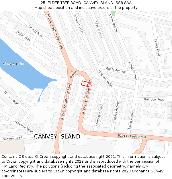 25, ELDER TREE ROAD, CANVEY ISLAND, SS8 8AA: Location map and indicative extent of plot