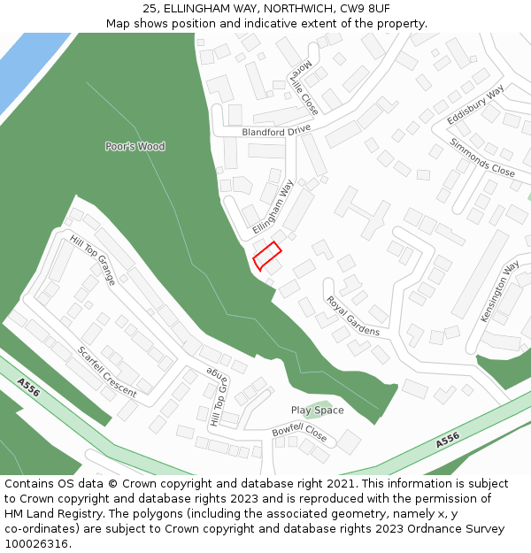 25, ELLINGHAM WAY, NORTHWICH, CW9 8UF: Location map and indicative extent of plot