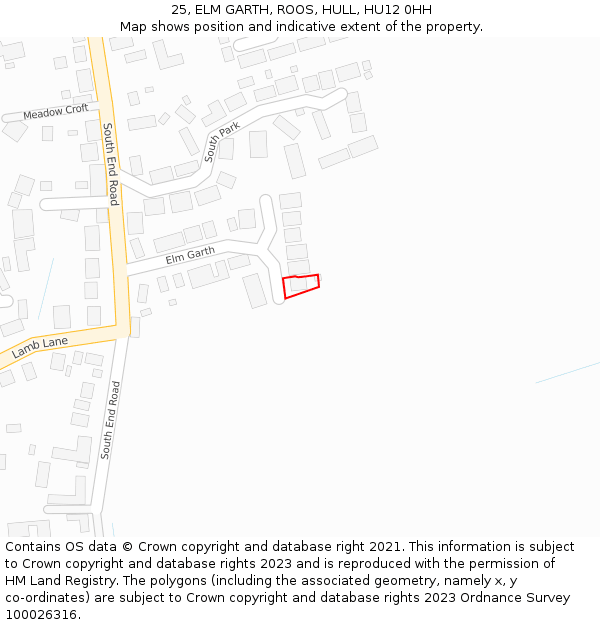 25, ELM GARTH, ROOS, HULL, HU12 0HH: Location map and indicative extent of plot