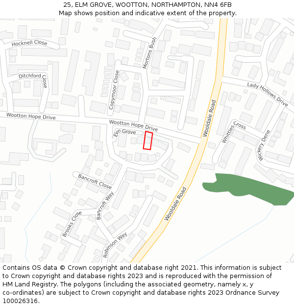 25, ELM GROVE, WOOTTON, NORTHAMPTON, NN4 6FB: Location map and indicative extent of plot