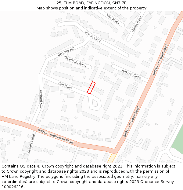 25, ELM ROAD, FARINGDON, SN7 7EJ: Location map and indicative extent of plot