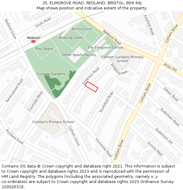 25, ELMGROVE ROAD, REDLAND, BRISTOL, BS6 6AJ: Location map and indicative extent of plot