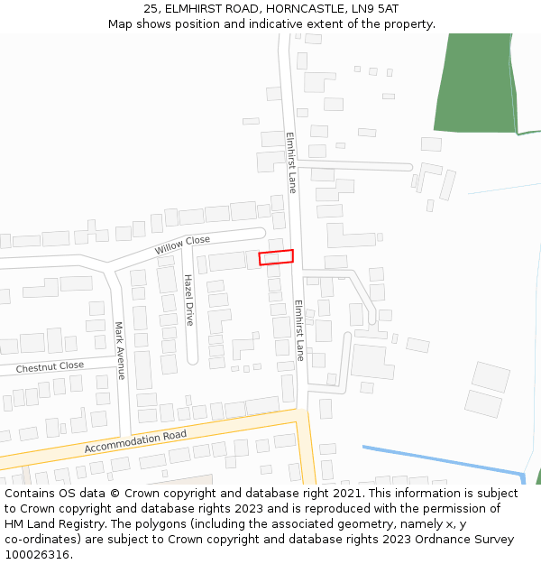 25, ELMHIRST ROAD, HORNCASTLE, LN9 5AT: Location map and indicative extent of plot