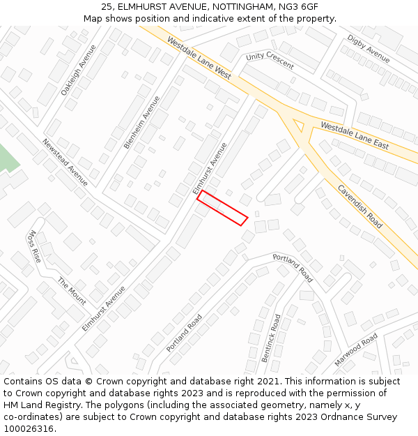 25, ELMHURST AVENUE, NOTTINGHAM, NG3 6GF: Location map and indicative extent of plot