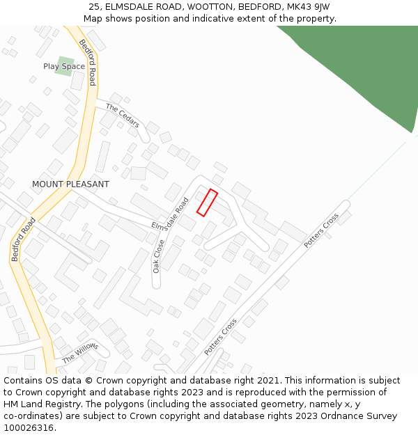 25, ELMSDALE ROAD, WOOTTON, BEDFORD, MK43 9JW: Location map and indicative extent of plot