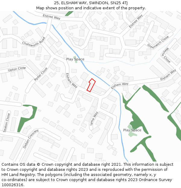 25, ELSHAM WAY, SWINDON, SN25 4TJ: Location map and indicative extent of plot