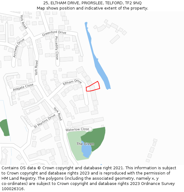 25, ELTHAM DRIVE, PRIORSLEE, TELFORD, TF2 9NQ: Location map and indicative extent of plot