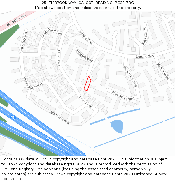 25, EMBROOK WAY, CALCOT, READING, RG31 7BG: Location map and indicative extent of plot