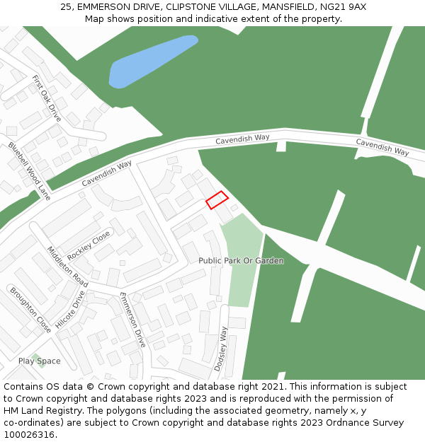 25, EMMERSON DRIVE, CLIPSTONE VILLAGE, MANSFIELD, NG21 9AX: Location map and indicative extent of plot